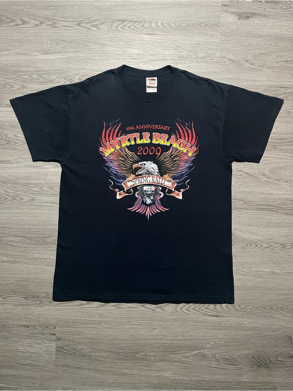 Vintage Myrtle Beach 2009 spring rally bike graphic double-sided T-shirt XL ￼